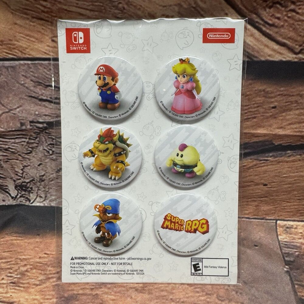 Nintendo Switch Super Mario RPG Button Pin Set Sealed GameStop Promo Geno 6 Pins